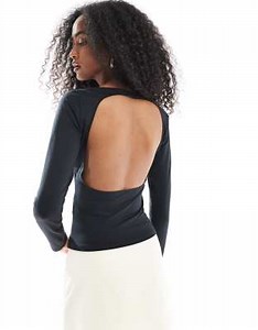 Hollister long sleeve open back top in black | ASOS