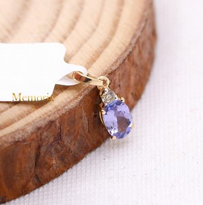 14k Yellow Gold Tanzanite & Diamond Charm Pendant - Etsy