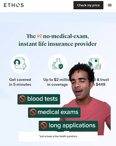 Need life insurance? Ethos makes it easy. Just answer some health questions online. No doctor visit or blood test. Same-day coverage. | Ethos | Facebook