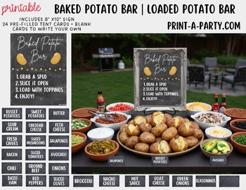 Printable Baked Potato Bar Sign & Topping Tent Cards for Teacher Appreciation