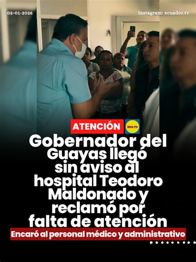 #ATENCIÓN | Gobernador del Guayas llegó sin aviso al hospital Teodoro Maldonado y reclamó por falta de atención 🚨. El gobernador del Guayas, José Arévalo, realizó una visita sin previo aviso al Hospital Teodoro Maldonado Carbo, tras denuncias de pacientes por falta de atención. Durante el recorrido, cuestionó la gestión y las condiciones del centro de salud. El funcionario exigió explicaciones al personal y dispuso la elaboración de un informe urgente, además de pedir que se corrijan de inmedia