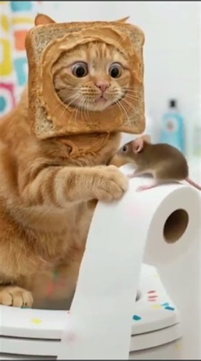 Mouse vs Toilet Paper 😂 Kitten Can’t Believe It! #funny #cat #mouse #toilet