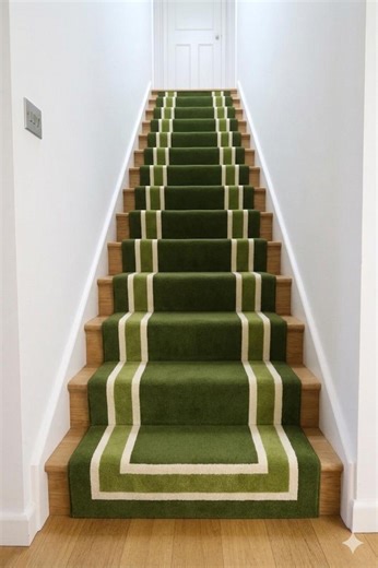 Striped Green Stair Runner, Tufted Wool Rug, Modern Minimal Hallway Carpet, Custom Size Available Hand Tufted Green Runner Rug - Etsy