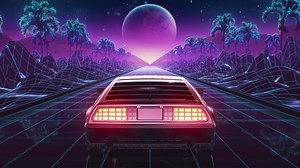 Loop Car and background neon retro wave 80s style