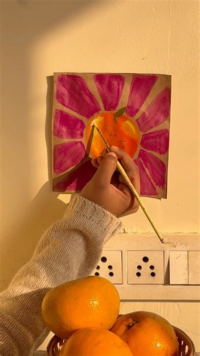 🍊(orange painting, aesthetic art videos, sunlight, paper bag painting, paint tutorials, drawing)