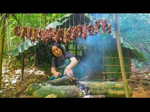 Primitive Solo Survival | Building Shelter and Catching Food to Survive