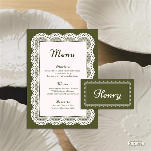 Vintage Lace Wedding Menu Template, Sage Green Place Card Set, Canva Reception Decor (WT03) - Etsy