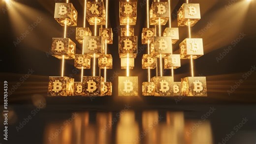 Golden Bitcoin Blocks Rise and Assemble in a Dramatic Display