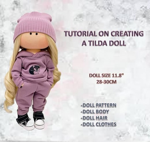 Patterns and Tutorial on Sewing Tilda 11-12" 28-30 Cm Rag Doll With Clothes in PDF Format, Template for a Stuffed Doll With Hair and Clothes - Etsy