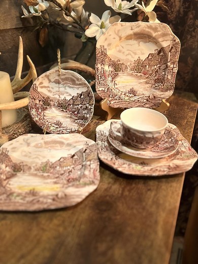 Johnson Brothers Olde English Countryside – Ironstone Salad Plates, Saucers & Teacup, Vintage Brown Transferware Made in England - Etsy