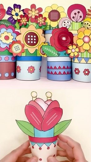 봄꽃 화분 만들기 무료 도안 #봄꽃미술활동 #봄미술만들기 #봄꽃미술만들기 #종이꽃화분무료도안