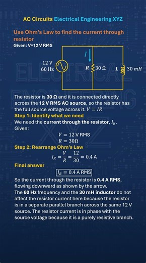 How to find current through resistor in Parallel RL Circuit, 12 VAC@60 Hz, 30 ohms, 30 mH inductor
