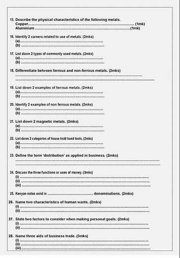 Grade 8 Pre-Technical Studies Mid-Term 1 Exam 2025 with Marking Scheme