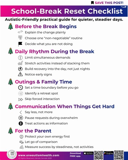 A School Break Plan That Doesn’t End in Burnout You don’t need a packed schedule. You don’t need big plans. What helps most is slowing down. For many families, breaks feel stressful before they even start. Too many expectations. Not enough quiet. This is about keeping days simple and ending the break feeling steady, not exhausted. Before the break • Talk about what’s changing • Keep one small daily routine • Decide what you won’t do During the day • One activity at a time • Leave space between t
