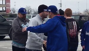 Danny Duffy and Christian Colón Hug Royals Fans Mourning Yordano Ventura at the K