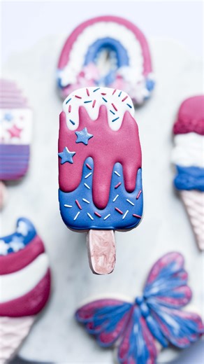 Fourth of July Sneak Peek🍦🇺🇸 Let's be real, summer's gonna be chaotic with 3 tiny tornados at home 😂! So, I'm getting a head start on Fourth of July cookie decorating and content – while I still can! 🎉💙 🍪 Cutter Inquiries @cameliacutters 🎶🤗 by @ellavos #cookiedecoratingvideo #summercookies #icecreamcookies #sprinkleseverywhere #asmrlove #fourthofjulycookies | Oh Baby Bakery