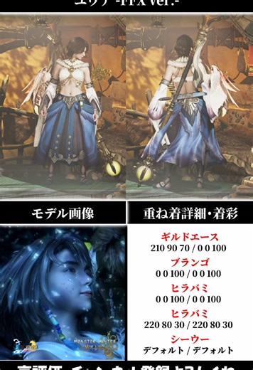 ユウナコーデ紹介とモンハンのファッション