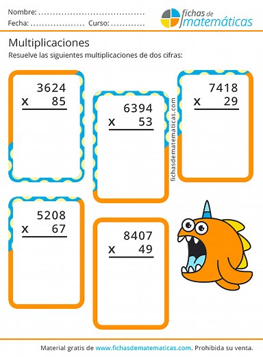 Multiplicaciones de Dos Cifras. Descarga PDF de Actividades Gratis