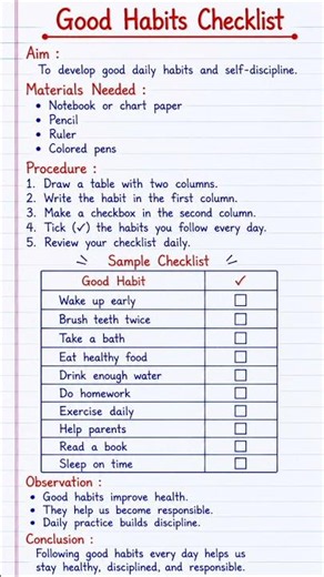 Good Habits Checklist | Easy School Homework