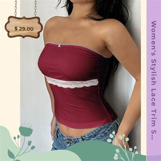 Women's Stylish Lace Trim Strapless Tube Top