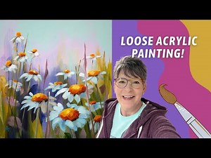 Acrylic White Daisies Flower Painting! Staying LOOSE with ACRYLICS! By: Annie Troe