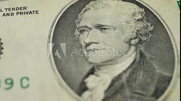 10 dollar bill with President Alexander Hamilton. The United States ten dollar bill
