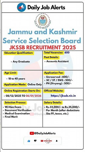 JKSSB Recruitment 2025 | New Vacancy 2025 | Daily Job Alerts #shorts