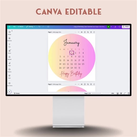 2025 Calendar Cake Topper Template: Editable Burn Away Design (digital Download) - Etsy UK