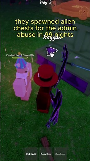 alien chest admin abuse in 99 nights in the forest roblox