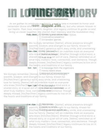 EDITABLE Family Reunion Itinerary Program Template – Keepsake Booklet With Schedule, Bios, Memory Tribute & Family Tree Photo Collage - Etsy