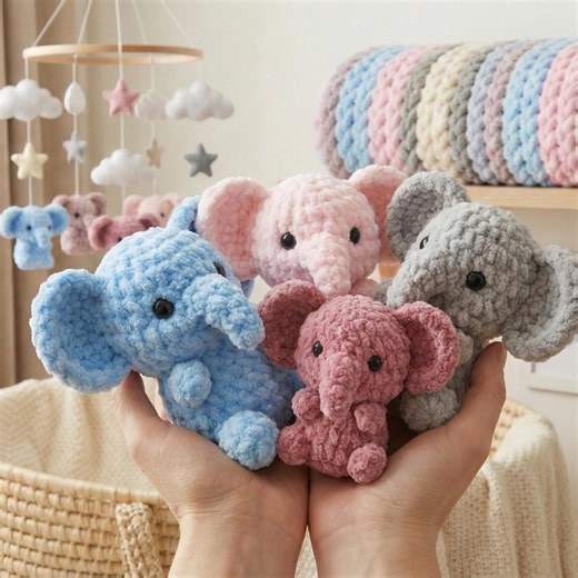 Mini Elephant Crochet Pattern PDF | Easy Amigurumi Elephant Tutorial | Plush Velvet Yarn Toy | Low Sew Bobble Stitch | DIY Baby Shower Gift - Etsy