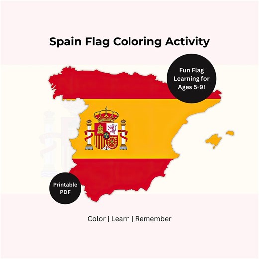 Spain Flag Coloring Activity for Kids | Printable Geography Coloring Worksheet | Instant Download - Etsy Canada