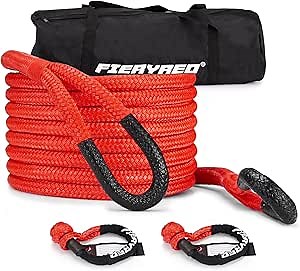 FieryRed Kinetic Recovery Rope Kit with 2 Soft Shackles, 7/8 Inch x 20 FT Tow Rope,Heavy Duty Offroad Snatch Strap for UTV, ATV, Truck, Car, Jeep, Tractor