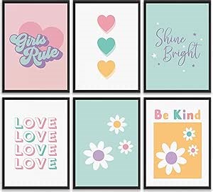 KKJ Girls Rule Canvas Prints Set of 6, Colorful Inspirational Quote Wall Art, Unframed Unstretched Rolled Canvas, 8 x 10 Inch Each, Teen Girls Room Dorm Bedroom Apartment Decor