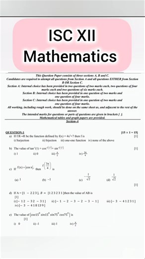 ISC 12 Maths 2026 Practice Paper🔥|Board Exam Level Questions & Solutions#isc#maths#mathematics#exam
