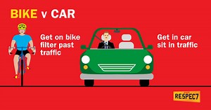 Bike Vs Car Car: Get in the car, sit in traffic, queue to get into...