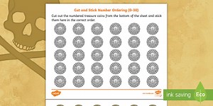 Pirate-Themed Cut and Stick Number Ordering 0 to 30 Activity