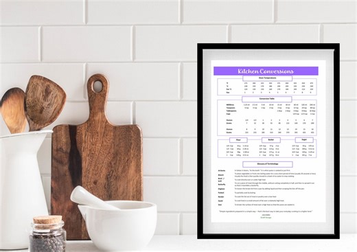 Lilac Kitchen Conversion Chart Printable, Baking Measurements (digital Download) - Etsy Canada