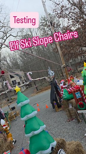 Adding some Ski Lift Chairs to the Flying Elfs display. Quite a few Overhead team this year. #masthopelights #masthope #christmaslights | Masthope Lights