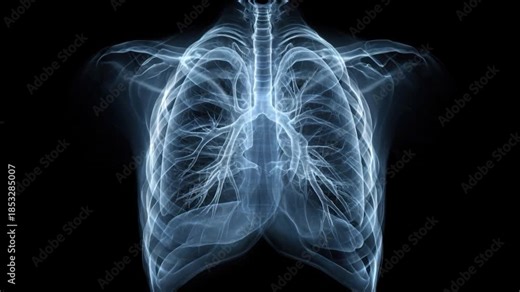 Transparent lung x ray human chest anatomy medical imaging respiratory system lung disease concept with rib cage detail breathing organ care and hospital diagnostic vdo for healthcare