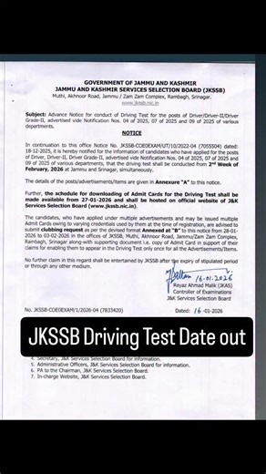 Jk Job Alert on Instagram: "JKSSB Driving Test Date out 🔥 #jkssbdriver #jkssb #jkssbexams"