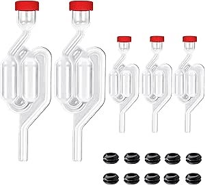 Zazolyne 5Pack Fermentation Airlock,Twin Bubble Fermenting Improved High Transparency S Shape with 10pcs Grommets Drilled 3/8’’ Hole