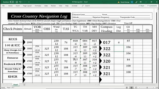 Excel VFR NavLog to Organize Your Cross Country Flights