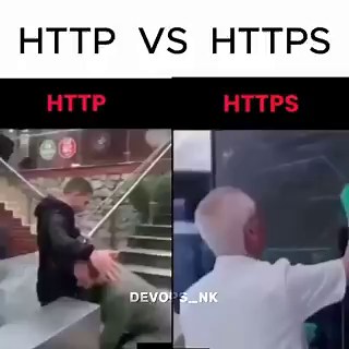 httpsってhttpとは別レイヤーの話であり、暗号化と複合化を完了させるhttpsなレイヤーの上にhttpがあるので例えとしては微妙な気がするね。httpのシーンは朗らかな挨拶みたいな感じにして、httpsのシーンはセキュリティチェックをしたあとにhttpのシーンをやる、みたいなのほうがちゃんとしたDevOpsジョークになるのではないか。
