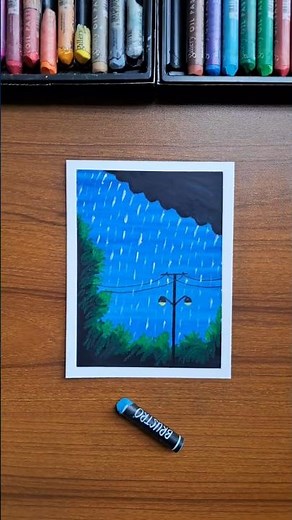 Rainy Night Street Lamp Drawing with Oil Pastels 🌧️ | Easy Landscape Art Tutorial