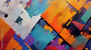 Dynamic abstract painting with bold brushstrokes and a vibrant clash of colors, evoking emotional expressionism.