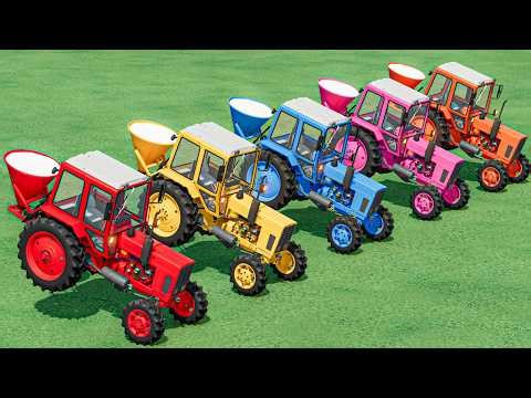 Mini Tractors Lime Work - Transporting All Colors - CAT BACKHOE LOADERS | Farming Simulator 22