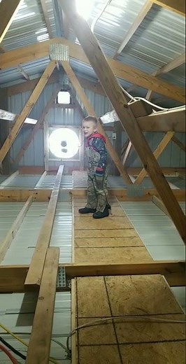 Duostat attic ventilation fan in a polebarn