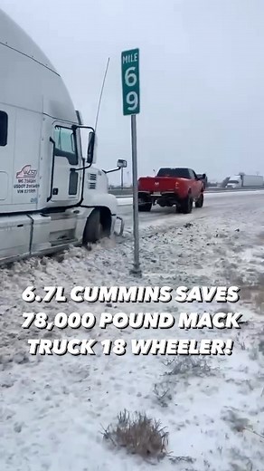 CRAZY VIDEO! 😳 Cody Malin’s 2021 Dodge Ram 3500 6.7L Cummins w. 68RFE saved this 78,000lbs Mack truck from the ice and snow in Rockwall Texas today!!! #Rockwall #Texas #Ice #Snow #Winter #Cummins #Dodge #Ram #RamTrucks #Diesel #USA #Reels #Fyp #Truck #TruckDriver #Stranded #Saved Video provided by @smokinacesbbqtx | Jared Guynes