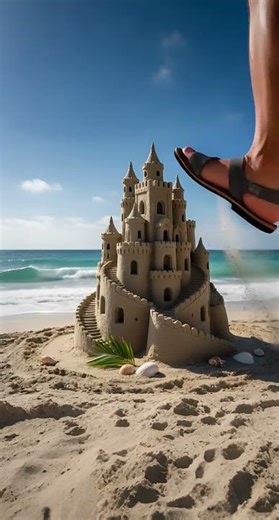 Sand Castle Gone in One Step #ASMR #Shorts #Satisfying